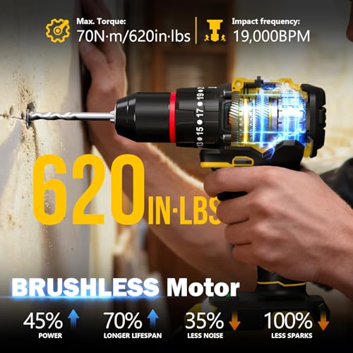Sundpey 620In-lbs Brushless Cordless Drill Set, Power Drill Driver Yellow - color: Yellow