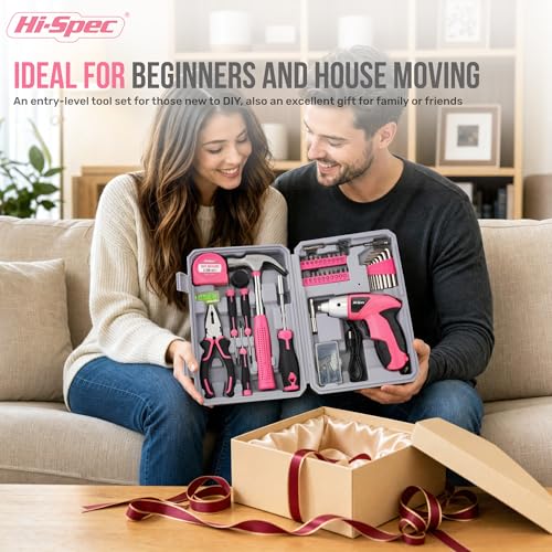 Hi-Spec 4V Electric Ladies Screwdriver Tool Kit Compact Portable Case, Pink - color: Pink