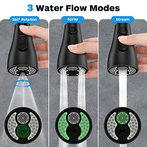 Kitchen Faucet Head Replacement, Kitchen Sink Faucet Head G 1/2, Kitchen Sink Sprayer Replacement 3 Modes with 12 Different Adapters, Compatible with Moen, Delta, Kohler Faucets, Black - color: Black with 17 Adapters