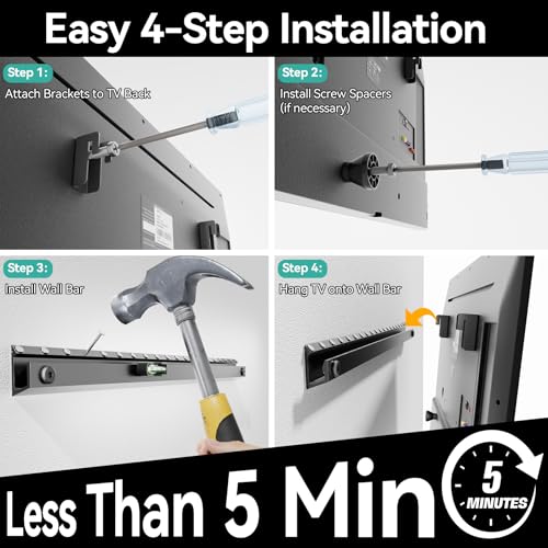 No Drill TV Wall Mount for 22 to 55 inch TVs, Drywall Smart TV Bracket - size: 22" to 55"