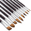Fuumuui Sable Watercolor Brushes, Professional 10Pcs Sable Paint Brush Set Variety Shapes with Flats, Extended Needle Point, Dagger, Cat's Tongue, Rounds Perfect for Watercolor Acrylic Gouache Inks - color: Brown