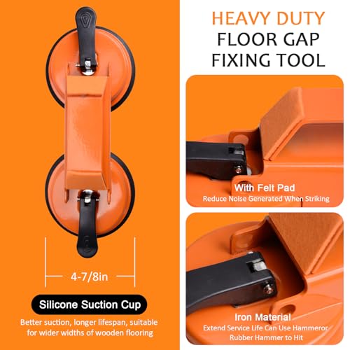 Floor Gap Fixer Tool Kit for Laminate & Vinyl Plank Floors, Heavy Duty Floor Suction Cup Tool for Gaps with Rubber Hammer, Adhesive Pads & Scraper, Laminate Floor Repair Kit for Floating Floors