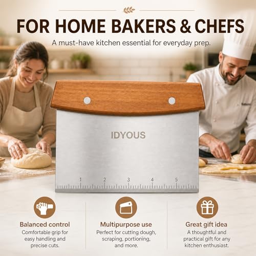 Bench Scraper and Dough Cutter, Stainless Steel Bread Cutter | Measurement Marks, Kitchen Tool for Flat Top Grill, Bread, Pizza and Baking