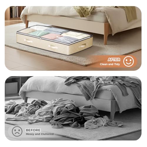 Budding Joy 95L Under Bed Storage Containers, 2 Pack Beige - color: Beige, size: 95L-2 Pack