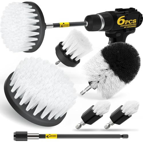 Holikme 6Pack Drill Brush Power Scrubber Cleaning Brush Extended Long Attachment Set All Purpose Drill Scrub Brushes Kit for Grout, Floor, Tub, Shower, Tile, Bathroom and Kitchen Surface White - color: White