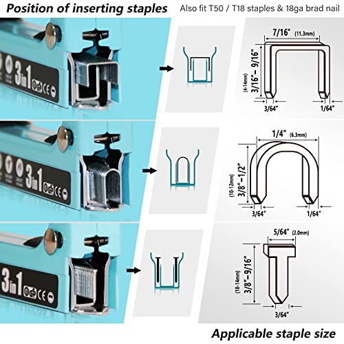 SHALL Staple Gun Heavy Duty, 3-in-1 Upholstery Staple Gun Kit with 3000 Staples, Staple Remover, Manual Brad Nailer with Specific Staples Outlet Position Indicator - color: Blue, size: 3-in-1