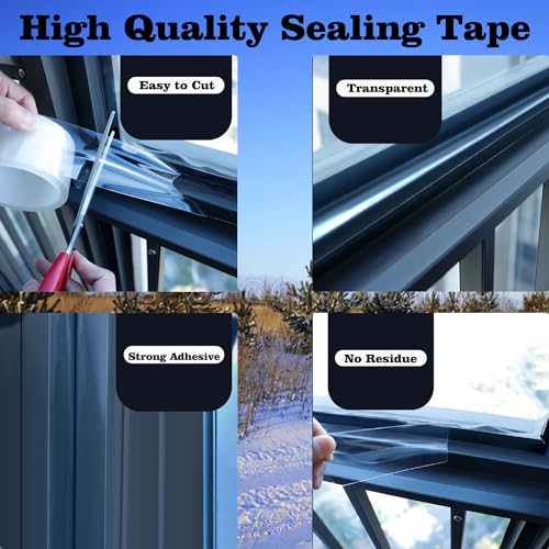Transparent Window Weather Sealing Tape 2 Inch x 16.5 FT Weather Stripping Residue-Free Clear Window Insulation Tape for Doors Windows and Shower Glass Gaps (2 in * 16.5 FT) - size: 2 In * 16.5 FT Clear