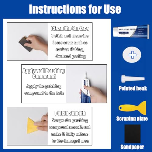 Practical and Versatile Wall Mending Tool Kit Including Sanding Sponge, 2 PCS 2026 Newly Improved Quick-Set Wall Filler for Dents and Nicks, Suitable for Household DIY Restoration