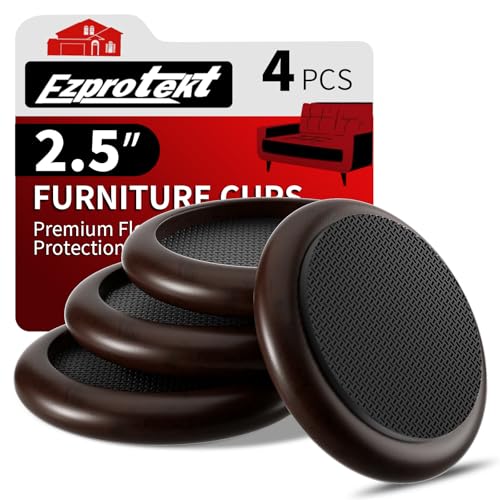 Ezprotekt 2.5 inch Non Slip Round Wood Furniture Pads for Hardwood Floors | 4 Pcs Anti Slip Furniture Coaster for Chair Sofa Bed Couch, Furniture Cups with Anti-Slide EVA Anti-Scratch (Dark Brown) - size: 2.5 inch