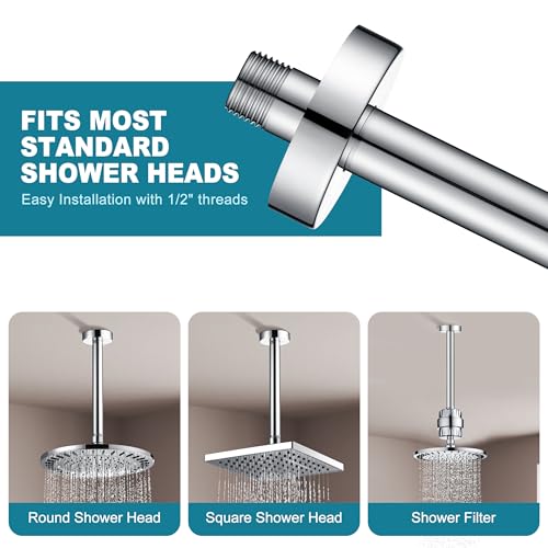 BRIGHT SHOWERS Shower Arm with Flange for Rainfall Shower Head, 9 Inch Ceiling Mount Straight Arm, Replacement Extension Pipe, Heavy-Duty Stainless Steel, Rust-Resistant, 1/2" NPT, Chrome - color: Chrome, style: 9 Inch