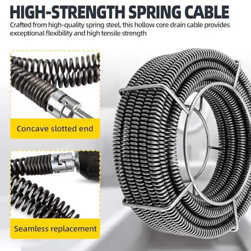 Drain Cleaning Cable, 65.6 Ft x 5/8" Auger Drain Snake
