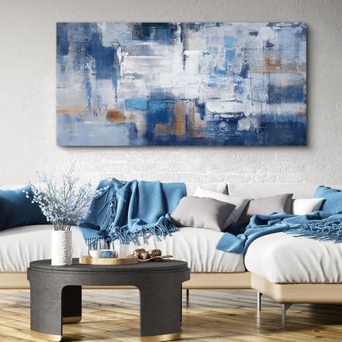 KLAKLA Abstract Canvas Wall Art - Blue and White Picture Artwork for Wall Modern Paintings Wall Decor Living Room Bedroom Office Large Wall Art - color: Blue-White-Gray, size: 58"L x 29"W