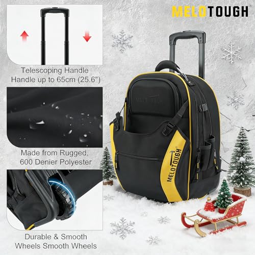 MELOTOUGH Rolling Tool Bag with Wheels,Large Heavy Duty Rolling Tool Bag for Men with 35 Pockets&Telescoping Handle for Electrician,HVAC,Construction,Technicians,Mechanic,Welder (Yellow) - color: Yellow Rolling Tool Bag