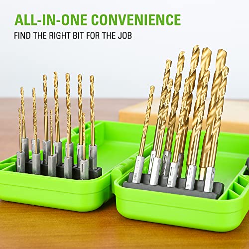 Greenworks 22 PC Titanium Twist Drill Bit Set, 135° Tip High Speed Steel, Ideal Drilling in Wood/Cast Iron/Aluminum Alloy/Plastic/Fiberglass - size: Tool Only(22-Piece Accessories)