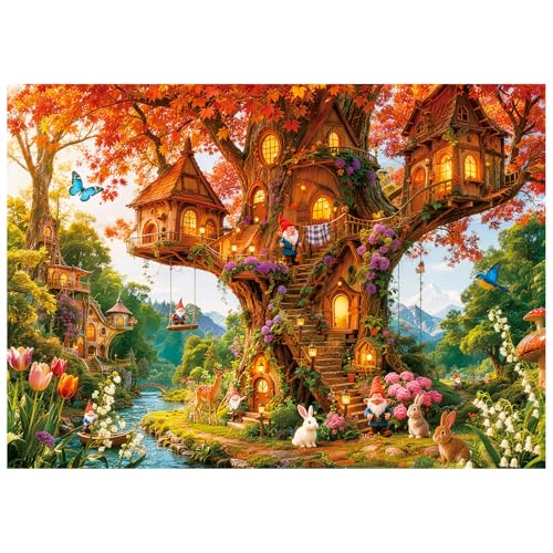 Magic Fairy Forest Treehouse Puzzles for Adults 1000 Pieces - color: Elf Treehouse Village