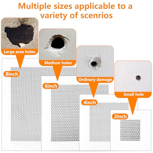 22 Pcs Drywall Repair Kit, 2/4/6/8 Inch Dry Wall Patch Kits, Self Adhesive Aluminum Mesh with Scraper and Sandpaper for Hole Repair