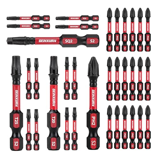 GEINXURN Impact Tough Phillips Square Torx 2 in. Insert Driver Bits, 35Pack Bulk T20/T25/PH2/SQ2 Screwdriver Power Bits Set - size: MIXED-35PC