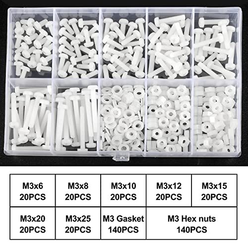 M3 White Round Head Screws, Nut Bolts, Gasket Assortment Kit - color: White