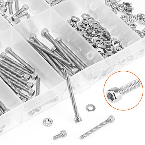 HELIFOUNER 250 Pieces #2-56 x 3/16" 1/4" 5/16" 3/8" 1/2" 5/8" 3/4" 1", Hex Socket Head Cap Screws Bolts Washers Nuts Kit, Coarse Thread, Fully Machine Threaded, 304 Stainless Steel - size: #2-56, style: Socket Head