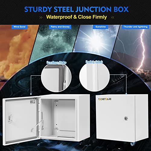 TOCRETOARE Outdoor Electrical Junction Box, 12 x 12 x8'' NEMA 4X Enclosure Box, Wall Mounted IP66 Waterproof & Dustproof Lockable Metal Junction Box - size: 12"x12"x8"