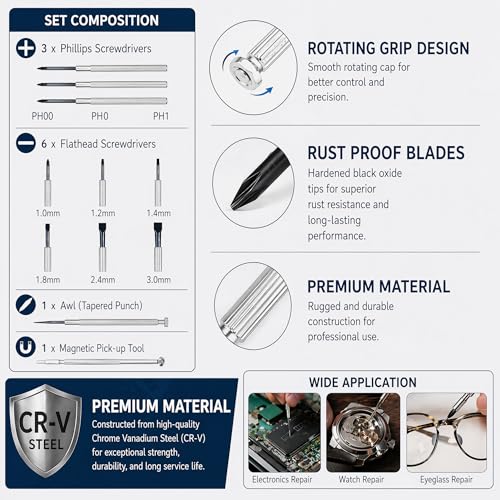 NSZETZ 11PCS Mini Precision Screwdriver Set, Small Tools with 11 Size Flathead and Phillips Kit, Professional Magnetic Repair Tool for Jewelry, Ring Doorbell, Watch, iPhone, Toys, Computer, Eyeglass - style: 11PCS
