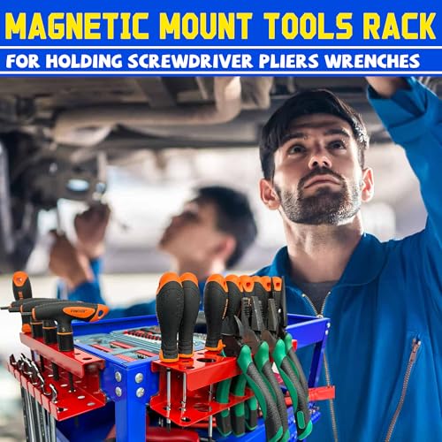 ULIBERMAGNET Magnetic Screwdriver Holder,Magnetic Wrench Holder,Heavy Duty Red Metal Hand Tool Storage Organizer,Set of 2 Magnetic Mount Tool Holder for Garage,Workbench,Tool Cart,PegBoard - style: Red Magnetic Screwdriver Wrench Organizer