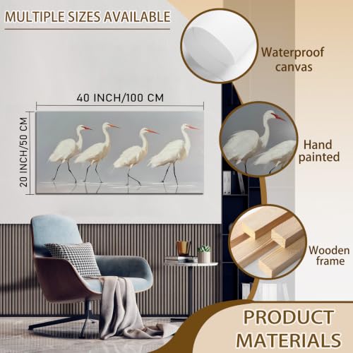 SSNEEKNDG White Heron Wall Art Bird Painting Animal Texture Artwork 20"x40" - size: 20"L x 40"W