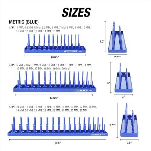 OEMTOOLS 22237 6-Pc SAE & Metric Socket Tray Set for Sizes 1/4", 3/8”, 1/2" - color: Red and Blue