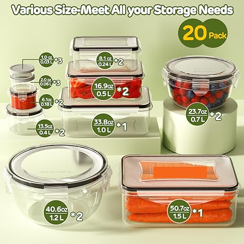 JSCARES 40 PCS Food Storage Containers with Lids Airtight (20 Lids &20 Containers) - Leakproof Meal-Prep Containers for Kitchen Storage Reusable Plastic Microwave/Dishwasher Safe with Labels & Pen - color: 20 Pack