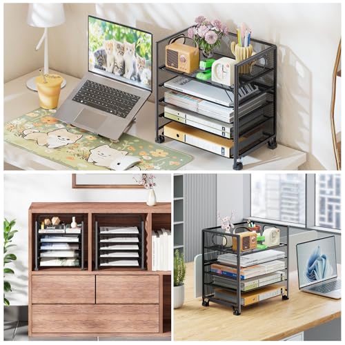 Simple Trending 5-Tier Paper Tray Organizer, File Organizer for Desk, Black - size: 13" x 9" x 13"
