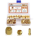 120PCS 1/4 inch Compression Fittings Assortment kit -（1/4") 50 Brass Compression Sleeve Ferrule, 50 Insert & 20 nuts - used to connect lines for air,water,fuel,oil and inert gases - size: 120pcs Kit