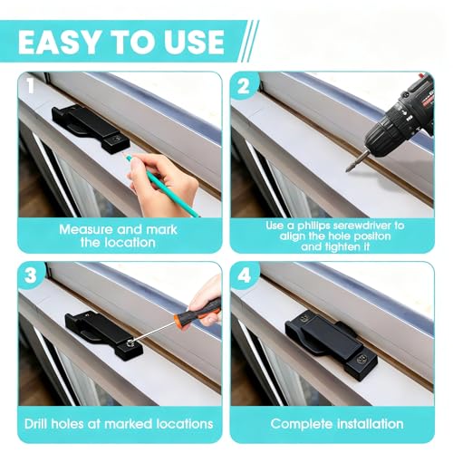 5PCS F2590 Sash Locks, Black Window Latch Replacement Parts - color: Black