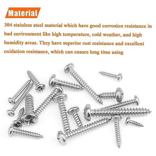 540 Pieces #4#6#8#10#12 Wood Screws Set, HELIFOUNER 18 Sizes Phillips Pan Head Self-Tapping Screws Assortment Kit, Phillips Pan Head Wood Screws, 304 Stainless Steel - size: #4#6#8#10#12