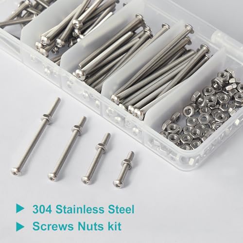 M3 x 20mm 30mm 40mm 50mm Button Head Socket Cap Screws Bolts and Nuts, Stainless Steel 304, Bright Finish, Metric Allen Hex Drive, Fully Thread, Assortment Kit 160PCS - size: Button M3x20-50mm+Nuts