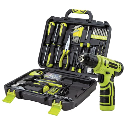 CARTMAN 150PCS 8V Cordless Drill Hand Tool Set, Green Household Repair Kit - color: Green
