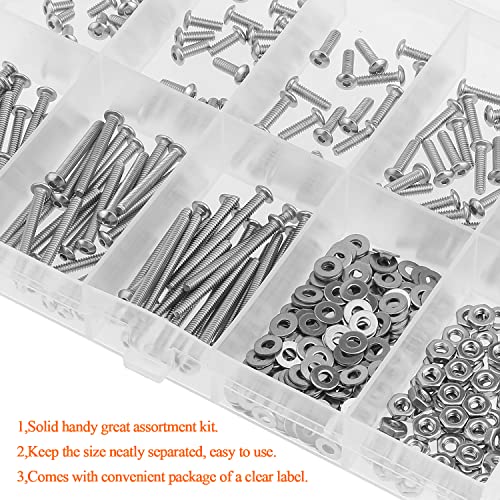 HELIFOUNER 250 Pieces #2-56 x 3/16" 1/4" 5/16" 3/8" 1/2" 5/8" 3/4" 1", Button Head Socket Cap Screws Bolts Washers Nuts Kit, Coarse Thread, Fully Machine Threaded, 304 Stainless Steel - size: #2-56, style: Button Head