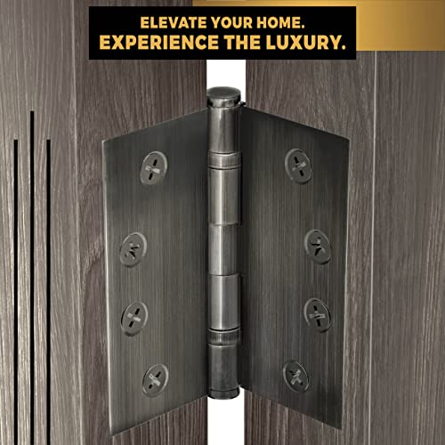 Solid Brass Door Hinge Heavy Duty Ball Bearing Polished 4x4 Inch - Set of 3 Hinges (Pewter) - color: Pewter