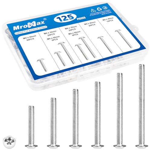 125Pcs Cabinet Pulls Knobs Screws Assortment Kit, M4 x 25/30/35/40/45/50mm - size: M4 x 0.98/1.18/1.38/1.57/1.77/1.97"