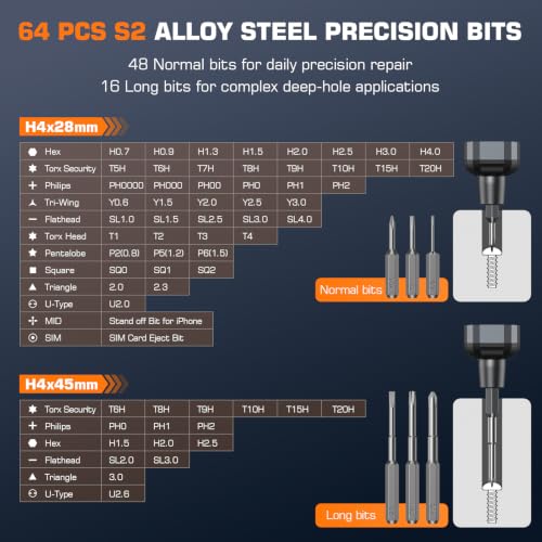 JOREST 70-in-1 Mini Precision Electric Screwdriver Set-64 S2 Magnetic Bits
