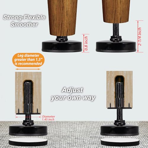 NEWBYTEK 3/8-16 Adjustable Leveling Feet Heavy Duty, 2" Base Dia Furniture Levelers for Table Chair Cabinet Sofa (1600LBs, 8 Pack, Black) - size: 3/8-16,8pcs