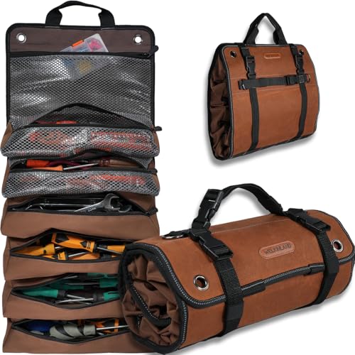 WELKINLAND Heavy-Duty Waxed Canvas Tool Roll, 7-Pocket 15L Tool Bag Roll