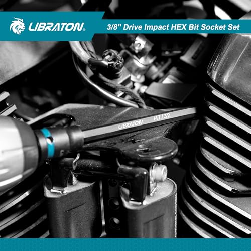 LIBRATON 3/8" Drive Long Impact Hex Bit Socket Set, Allen Bit Sockets | S2 Steel Hex Head Sockets, 20PCS Allen Wrench Socket, SAE&Metric Allen Bit Socket Set, 6" Long Allen Key Socket