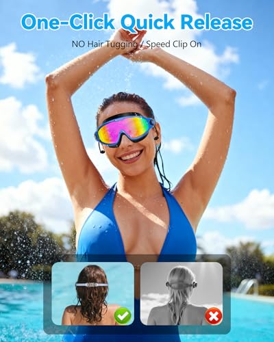Aegend New Adult Wide View Swim Goggles, Anti-Fog/UV No Leak Swimming Goggles with Ear Plugs for Men & Women - color: Blue Bright Rose & Green Aqua