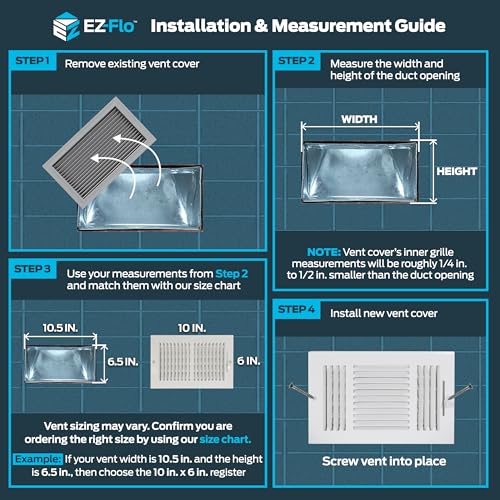 EZ-FLO 10 x 6 Inch (Duct Opening) Air Vent Cover for Wall or Ceiling, Two-Way Ventilation Register, Solid Steel HVAC Register Cover, White, 61610 - size: 10 in. x 6 in.