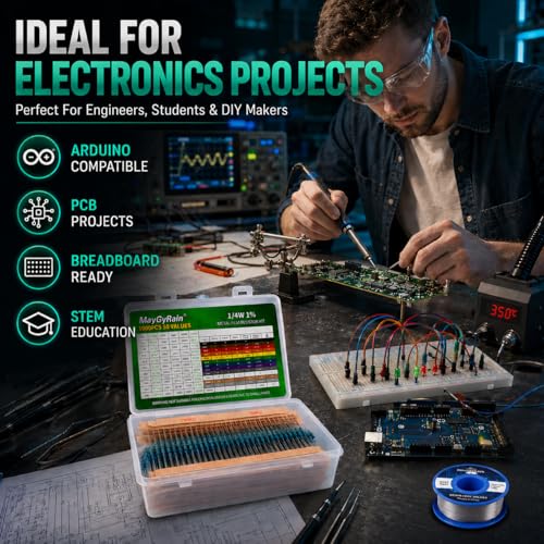 50 Values Metal Film Resistor Kit,1/4W 1% High Precision Axial Lead Resistors, Resistor Assortment with Storage Box for DIY Projects,Electronic Repair Circuit (1/4W-50Values-1500PCS, Metal) - style: 1/4W-50Values-1500PCS