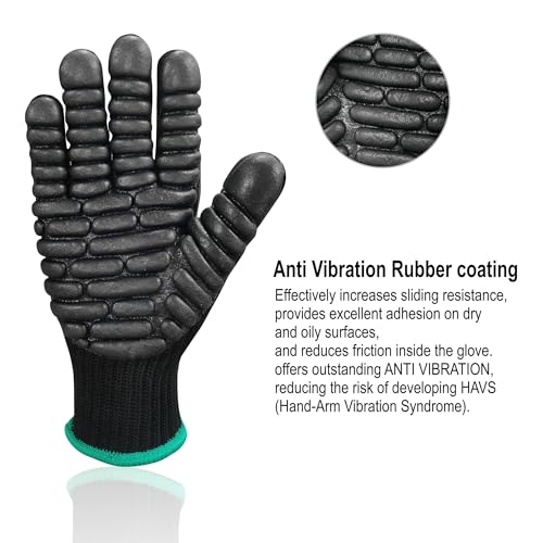 Anti Vibration Gloves, ISO 10819:2013 Certified, Rubber Coating - color: Atv003, size: Large