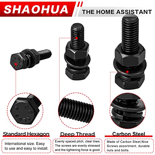 512PCS M3 M4 M5 Metric Bolt Assortment Kit, Grade 8.8 Carbon Steel Flat Hex Head Screws Bolts and Nuts Kit, Lock and Flat Gasket Washers Assortment Kit Includes 12 Most Common Sizes(Black) - size: E. M3 M4 M5