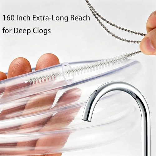160 Flexible Drain Cleaner Brush with Storage Reel, AC Condensate & Car Sunroof Drain Unclog Tool for Hair & Debris Clog Removal - size: 160 in