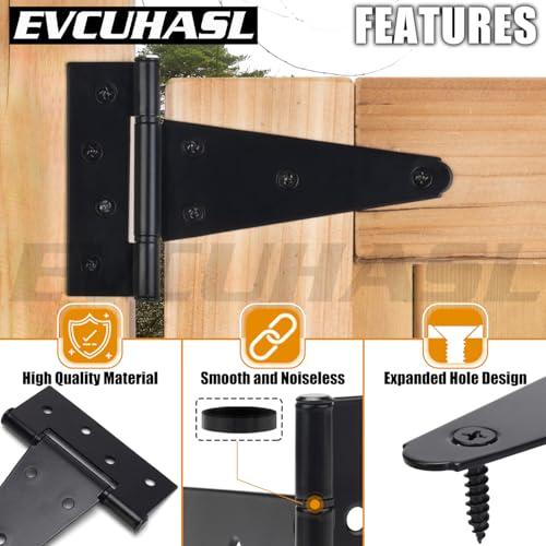 8 Inch T-Strap Gate Hinges, Shed Barn Door Hinges Heavy Duty, Black Tee Hinges for Wooden Fences, Yard Gate, Wrought Hardware Iron Rustproof (4 Pack/Set) - size: 8 Inch