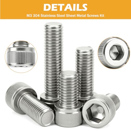 VIGRUE 1500PCS M3 x 4/5/6/8/10/12/14/16/18/20/25/30mm Screws Hex Socket Head Cap Bolts Nuts Kit, M3 Stainless Steel Screws Assortment Set with Allen Wrench and Tip Curved Tweezer